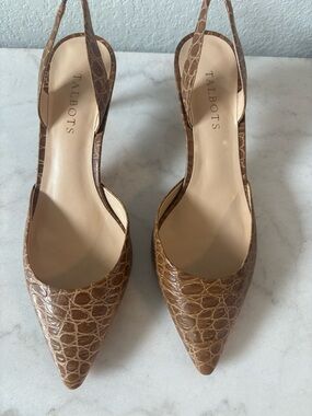 Talbots Brown Croc-Embossed Slingback Pointed Pumps